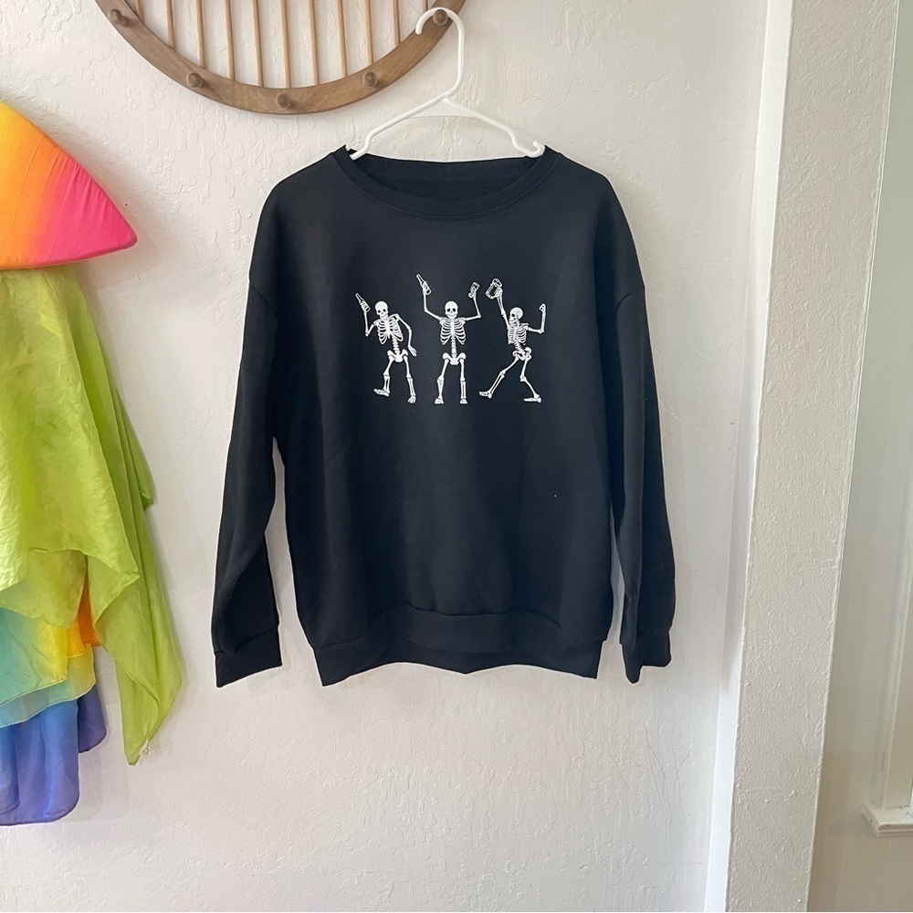 Black Pullover SHEIN Sweater Skeletons Drinking Size XL